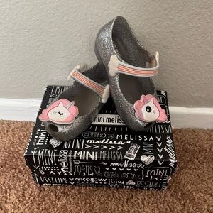 Mini Melissa Glittery Silver Unicorn Shoes